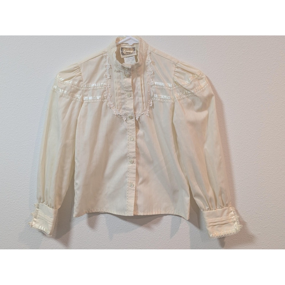 Vintage Gunne Sax Blouse Girls 8 White Lace Prairie Ruffle Jessica 70s USA